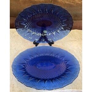 Avon Royal Sapphire Set of 2 Oval Serving Platters 13.5" Cobalt Blue France VTG